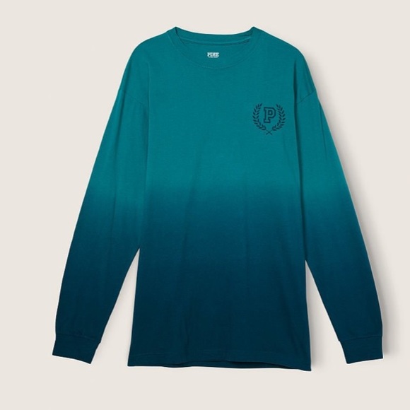 VS VICTORIAS SECRET PINK CAMPUS LONG SLEEVE TEE TOP DEEP LAKE DIP DYE M - Picture 3 of 7